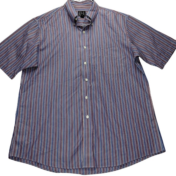 Jos. A. Bank Other - Jos. A. Bank Shirt Traveler's Collection Mens L Blue Red Striped Cotton Tailored